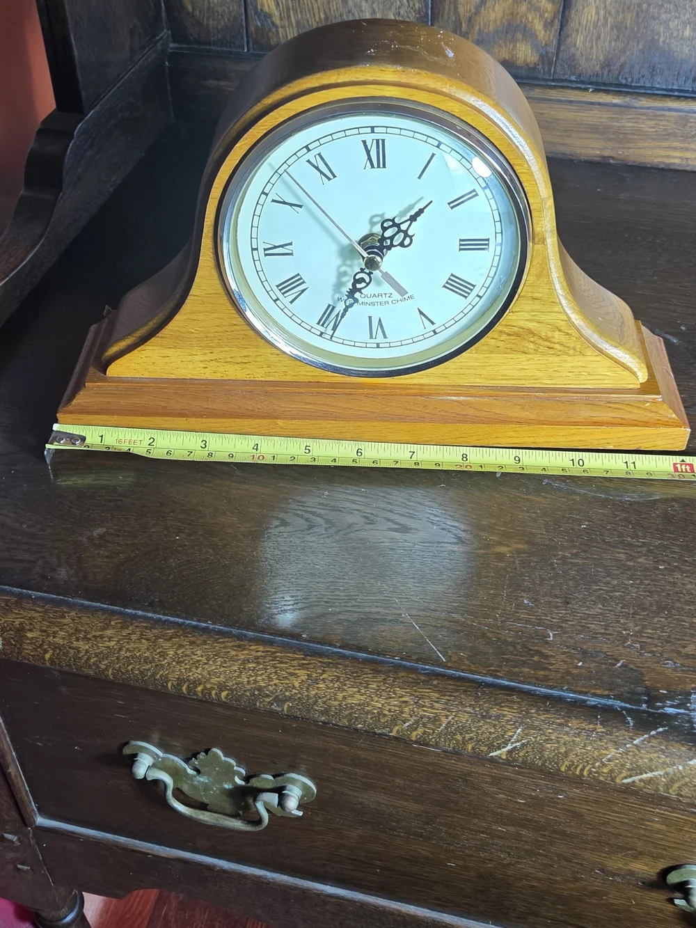 Timeless Wooden Mantel Clock in Oak Finish